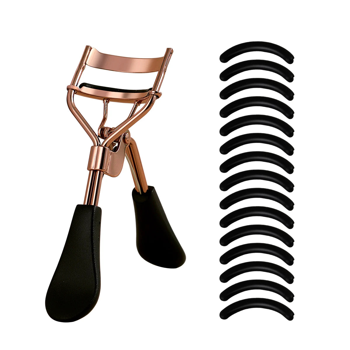 Rizador de Pestañas Portátil de Acero Inoxidable con 15 Almohadillas de Silicona