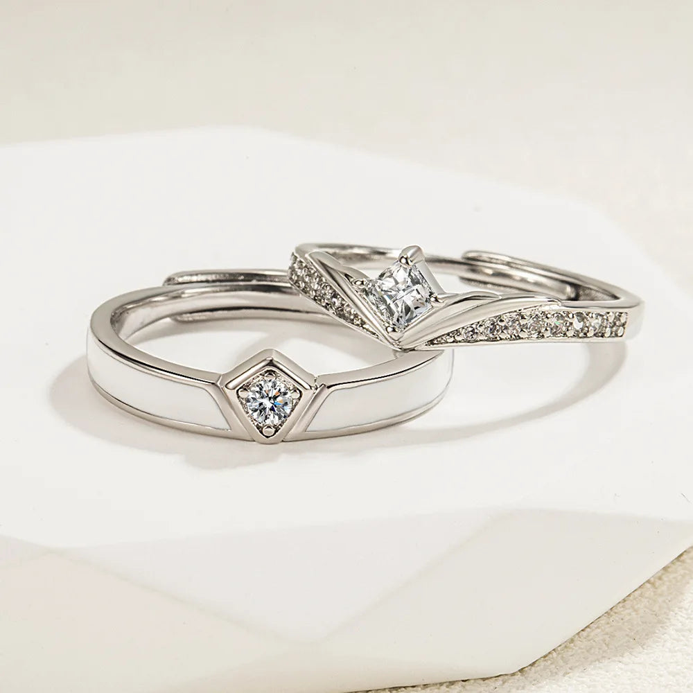 Anillos de Pareja con Diamantes y Moissanita en Plata de Ley 925