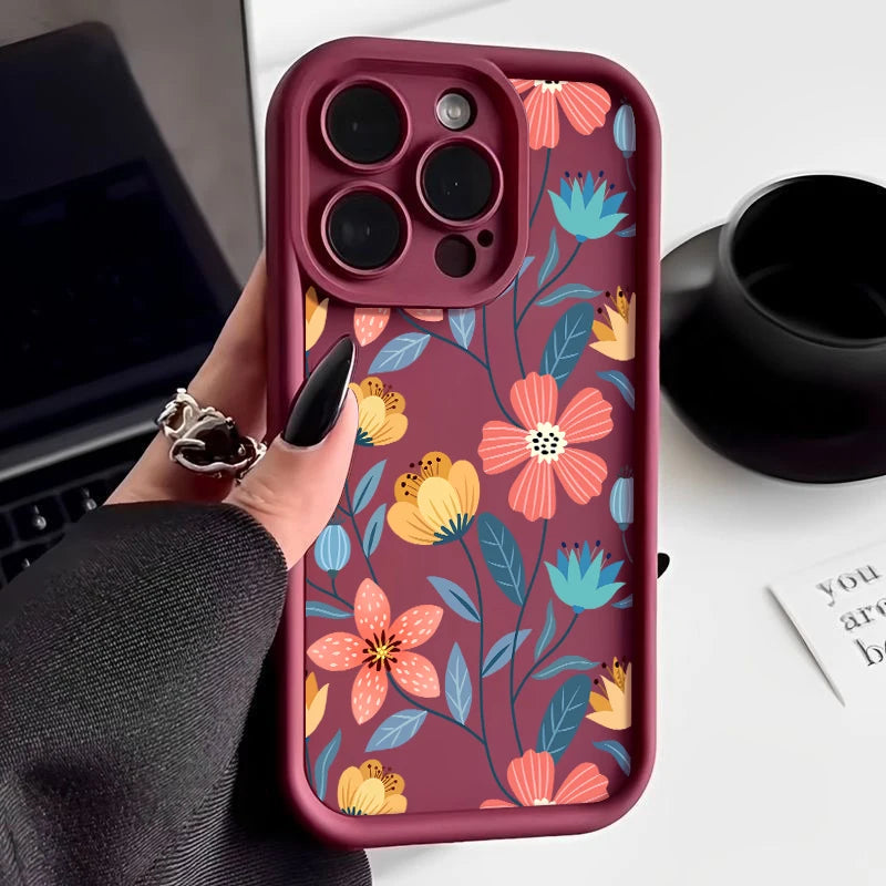 Funda de Silicona con Flores de Colores para iPhone