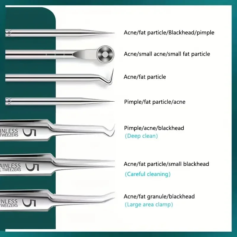 Set de 8 Pinzas de Acero Inoxidable para el Acné