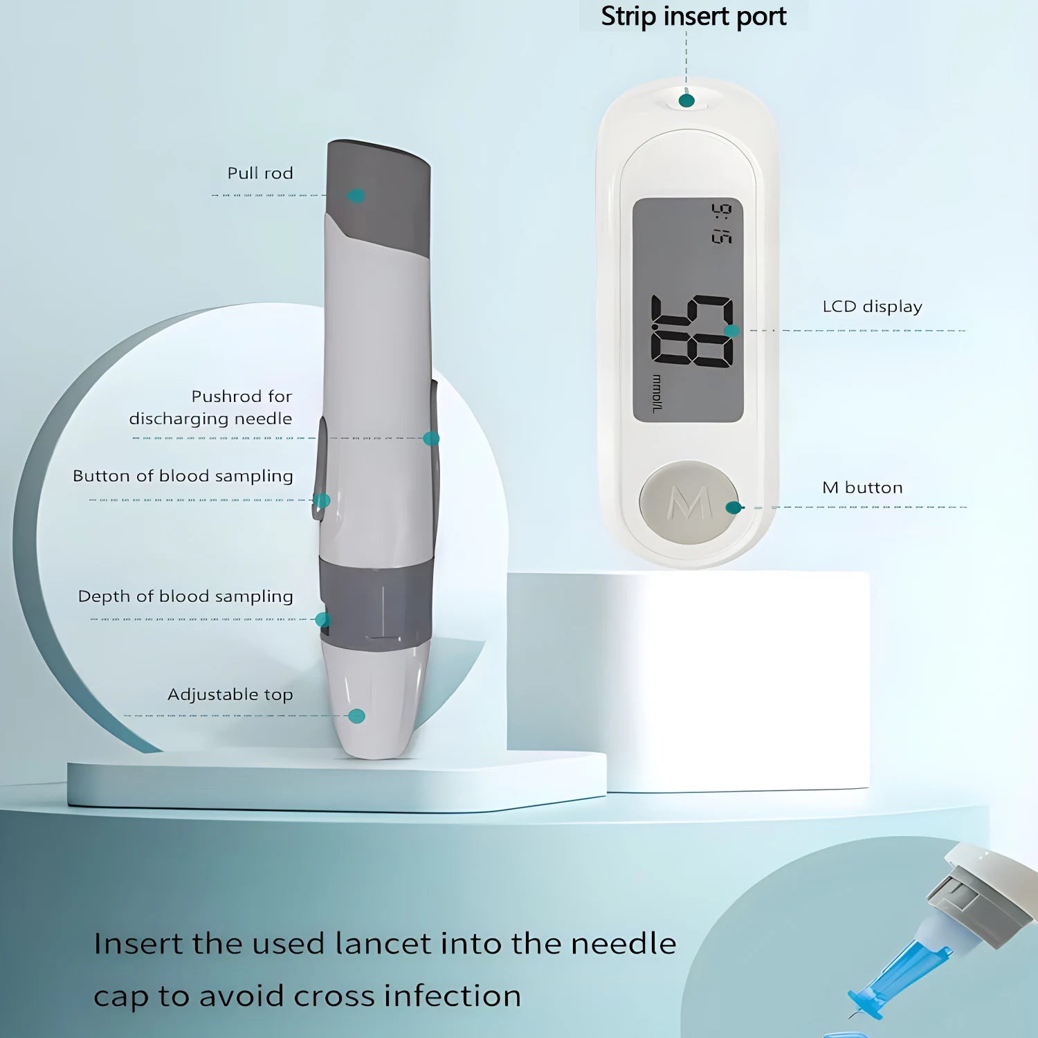 Medidor de Azúcar en Sangre  – Kit Diabetes con Bluetooth y 50 Tiras