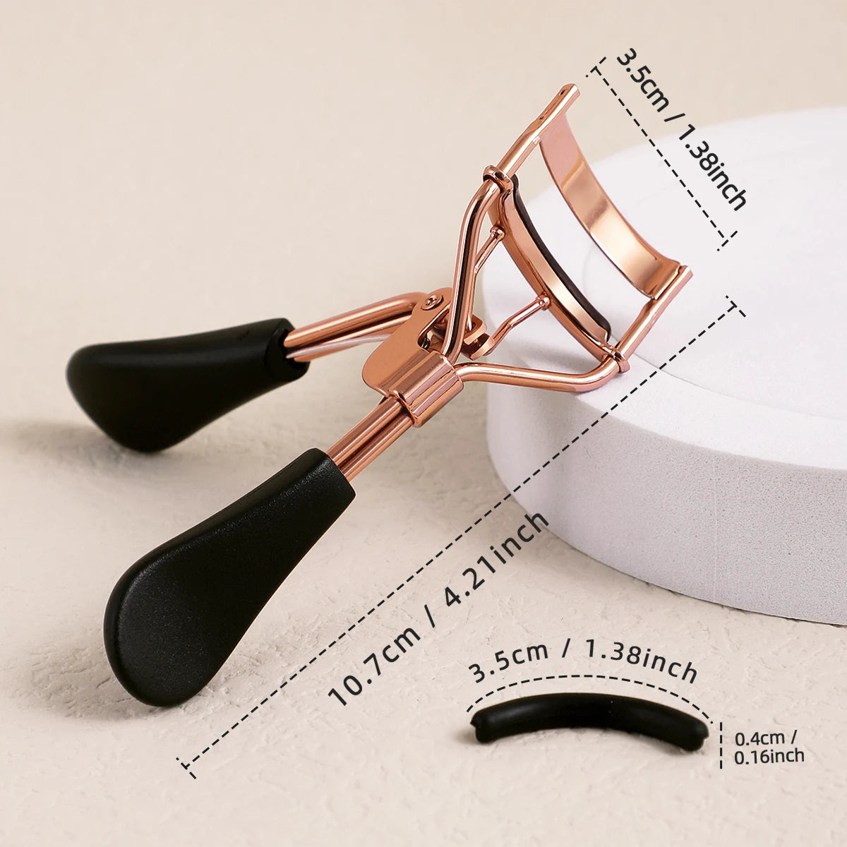 Rizador de Pestañas Portátil de Acero Inoxidable con 15 Almohadillas de Silicona