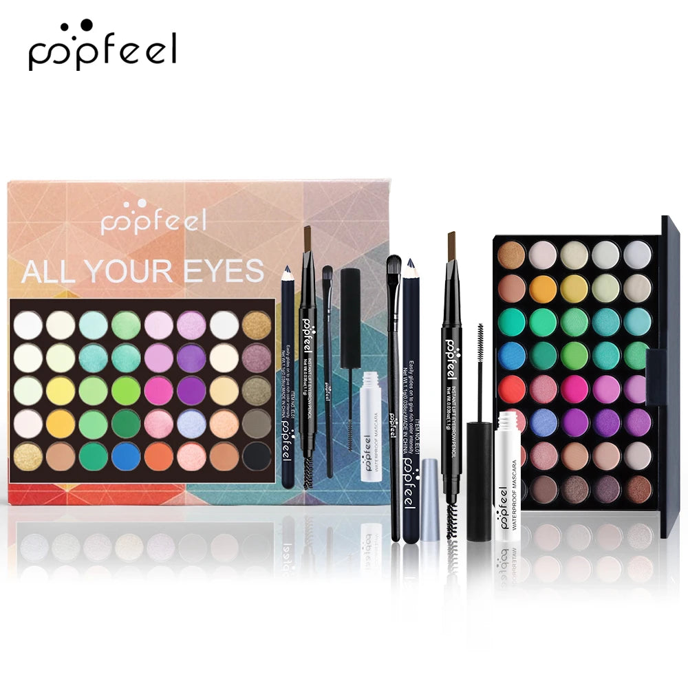 Set de Maquillaje Popfeel – Paleta de Sombras, Delineador, Máscara y Lápiz de Cejas