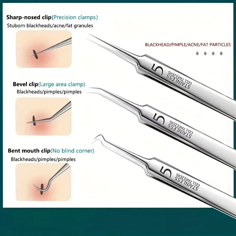 Set de 8 Pinzas de Acero Inoxidable para el Acné