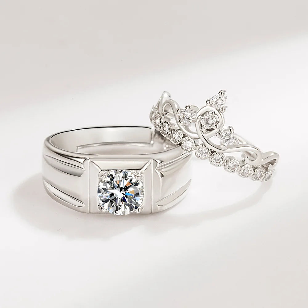 Anillos de Pareja con Diamantes y Moissanita en Plata de Ley 925