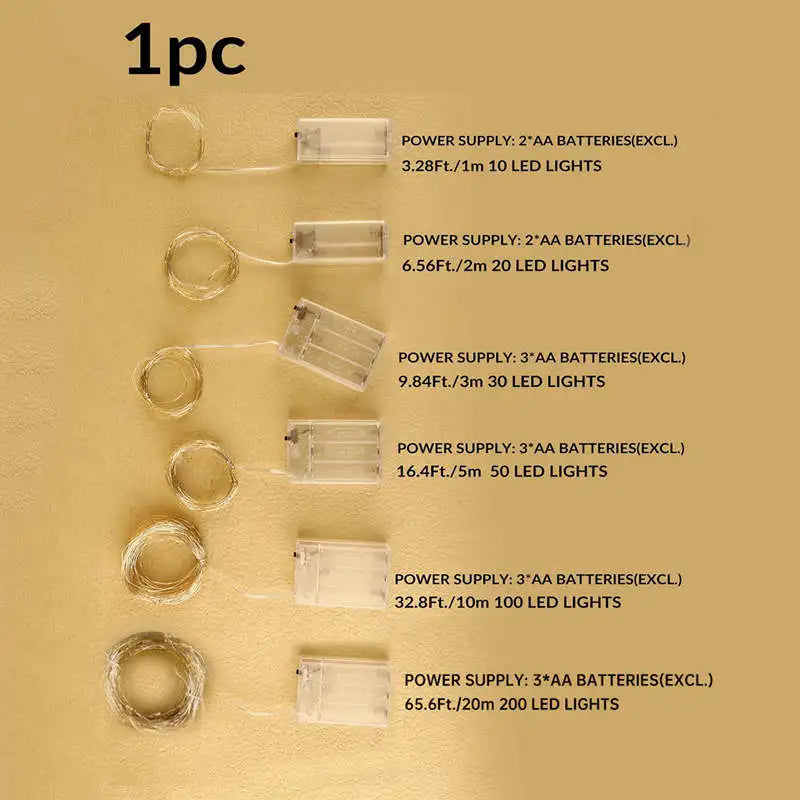 1 paquete de luces LED de hadas con alambre de cobre