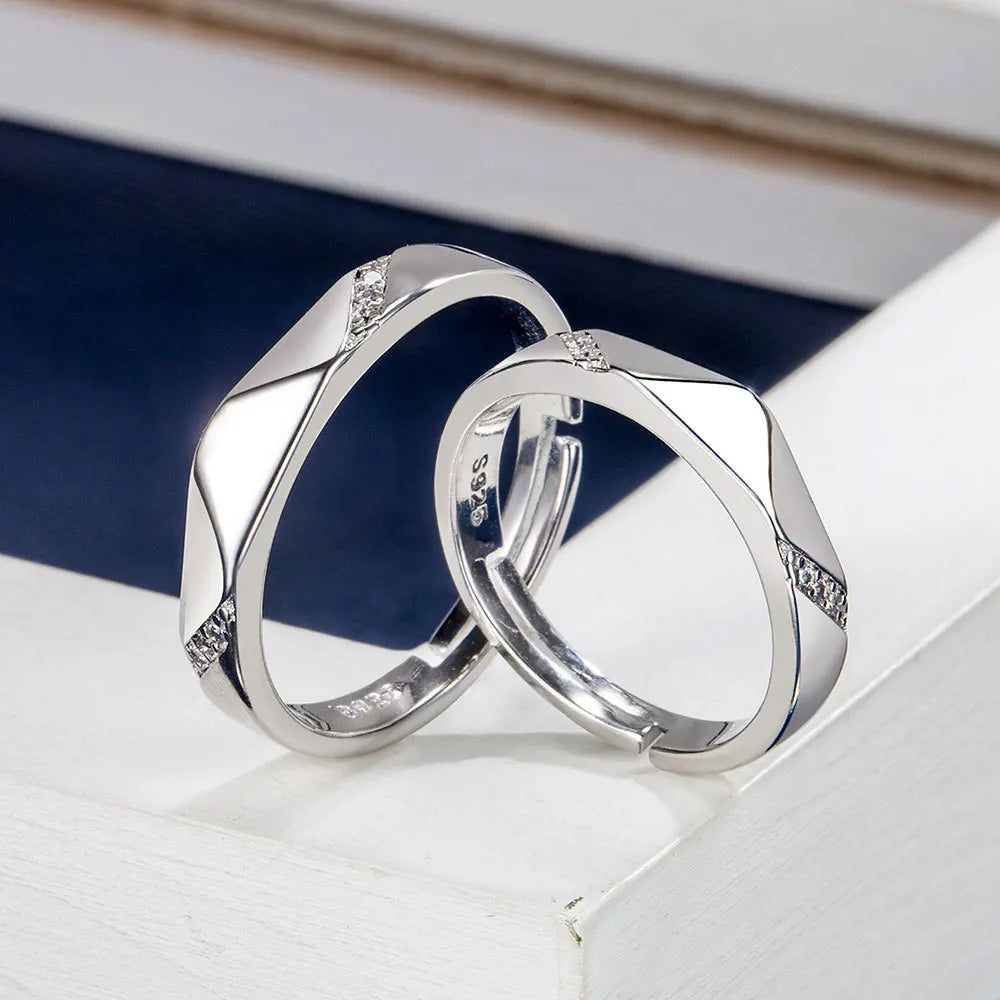 Anillos de Pareja con Diamantes y Moissanita en Plata de Ley 925