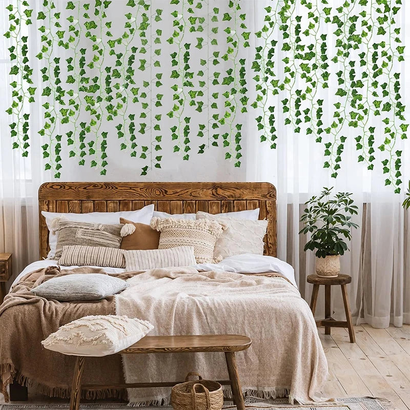 Guirnalda de Hojas de Seda Artificial – Hiedra Verde para Decoración